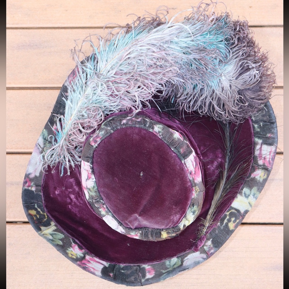 Antique Edwardian Purple Velvet Hat with Ostrich Feather